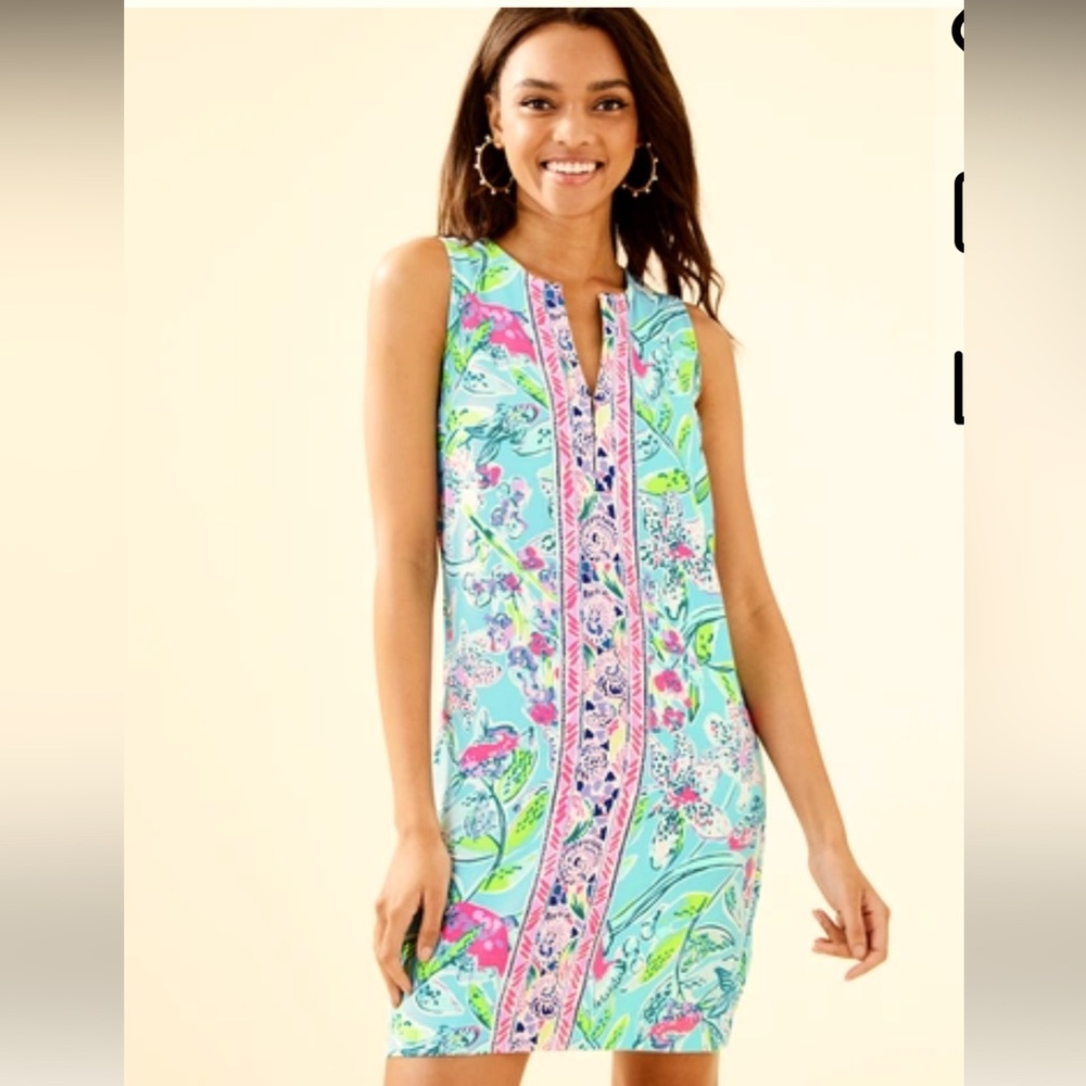 Lilly Pulitzer Kelby Stretch Shift Dress Bali Blue Pink Sway This Way NEW sz 2 - Picture 2 of 9